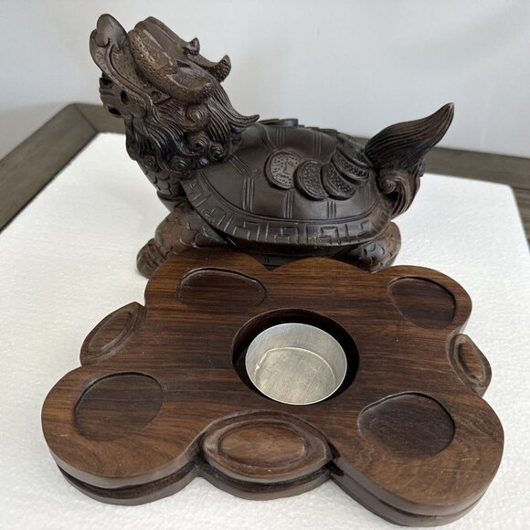 Smoking Dragon Tortoise Turtle Beast Hand Carved Boxwood Wealth Statue Sculpture - Picture 16 of 16